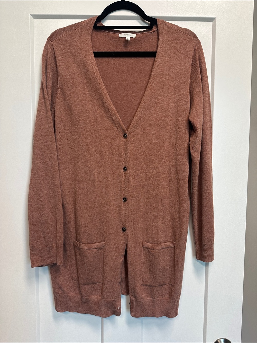 Long Button-Front Cardigan Sweater in Dusty Rose - Maurice’s